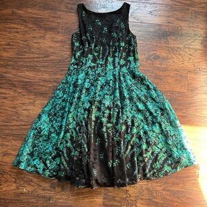 Elegant Black and Green Floral Dress